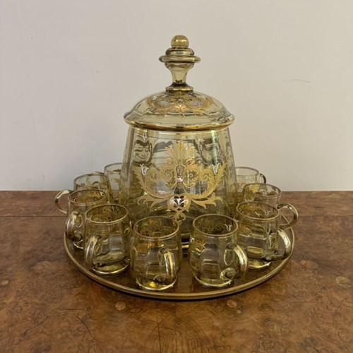Outstanding Quality Antique Bohemian Glass Punch Bowl Set