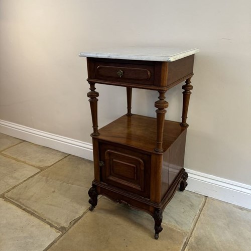 Antique Victorian Quality Mahogany Marble Top Bedside Cabinet