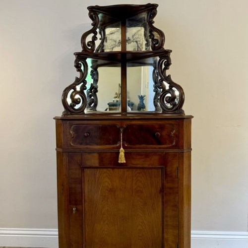 Antique Victorian Quality Figured Mahogany Carved Corner Cabinet