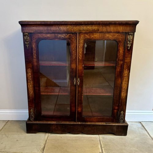 Large Antique Victorian Quality Burr Walnut Inlaid Display Cabinet