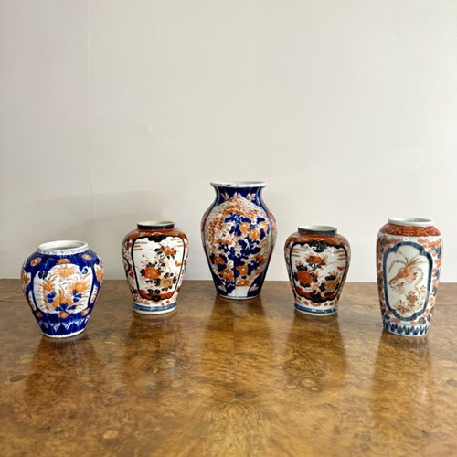 Fantastic Collection Of Five Antique Japanese Imari Vases