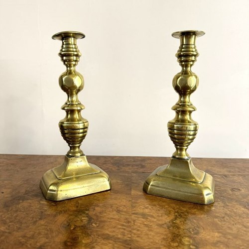 Quality Large Pair Of Antique Victorian Brass Candlesticks
