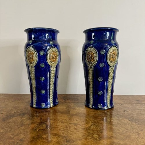 Quality Pair Of Large Antique Royal Doulton Vases By Ethel Beard