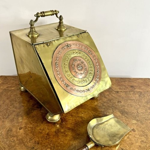 Wonderful Antique Victorian Brass And Copper Coal Box