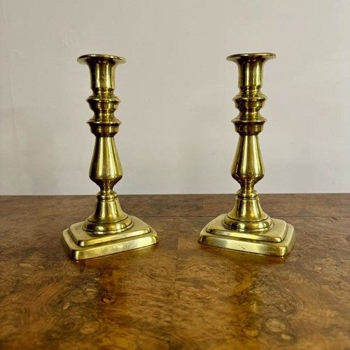 Small Pair Of Quality Antique Victorian Brass Candlesticks