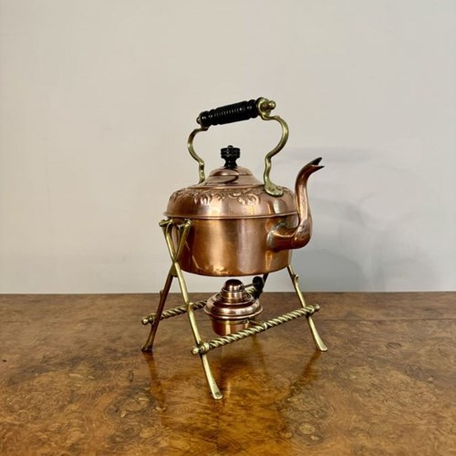 Wonderful Antique Victorian Quality Copper And Brass Spirit Kettle And Stand