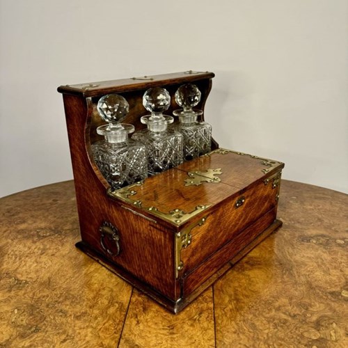 Outstanding Quality Antique Victorian Oak Tantalus And Games Box