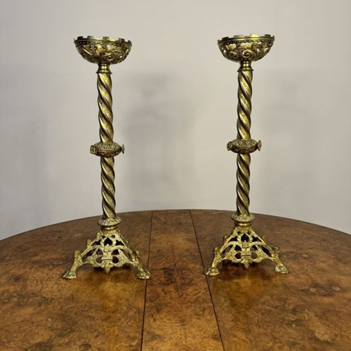 Large Pair Of Stunning Antique Victorian Quality Church Candlesticks 