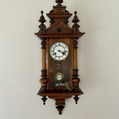 Antique Victorian Walnut Vienna Wall Clock