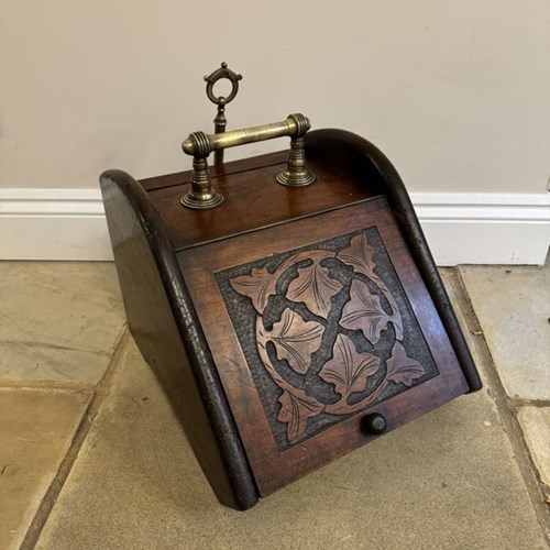 Antique Victorian Quality Carved Oak Coal Box
