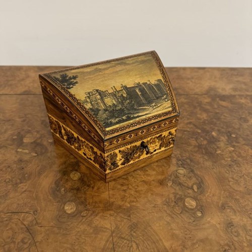 Unusual Quality Antique Victorian Tunbridge Ware Stationary Box