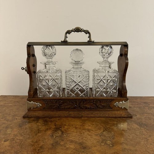 Stunning Quality Antique Victorian Carved Oak Tantalus 