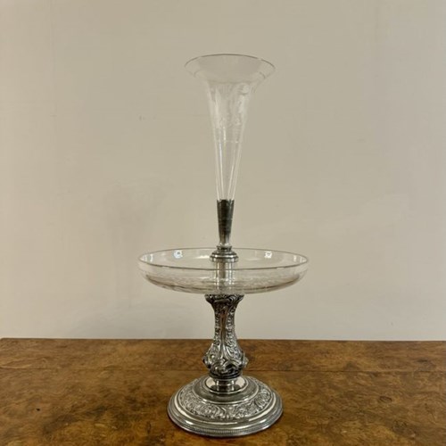 Fine Quality Antique Victorian Silver Plated And Etched Glass Épergne By Walker 