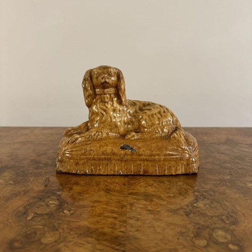 Unusual Antique Victorian Staffordshire Stoneware King Charles Spaniel