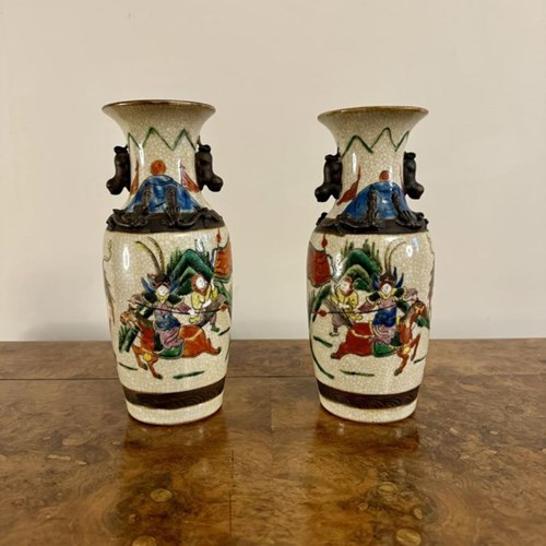 Quality Pair Of Antique Crackle Glazed Chinese Vases