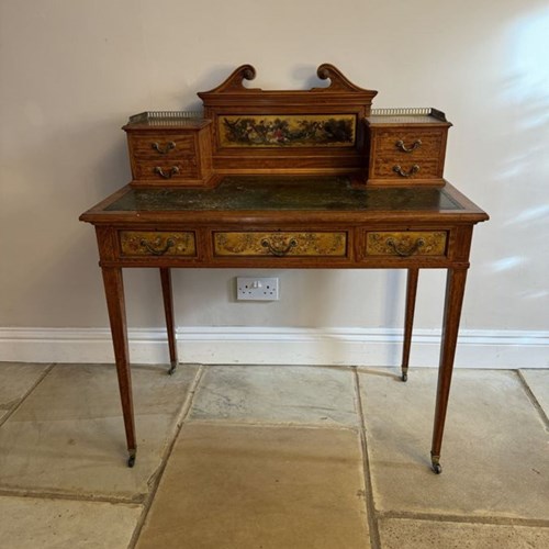 Fine Quality Antique Edwardian Freestanding Decorated Inlaid Satinwood Desk