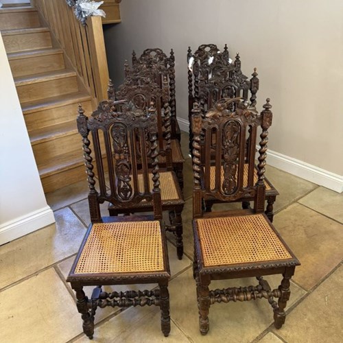  Stylish Set Of Eight Antique Victorian Quality Carved Oak Dining Chairs