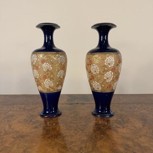 Elegant Pair Of Quality Antique Doulton Lambeth Vases