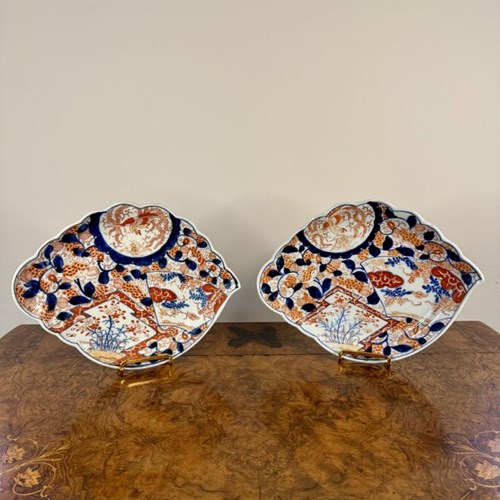 Quality Unusual Pair Of Antique Japanese Imari Shaped Plates