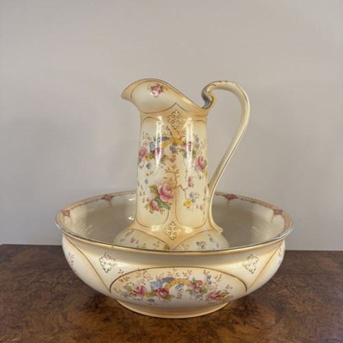 Quality Antique Crown Devon Jug And Bowl Set