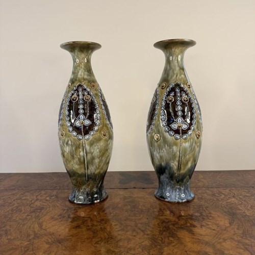 Elegant Quality Pair Of Art Nouveau Royal Doulton Shaped Vases