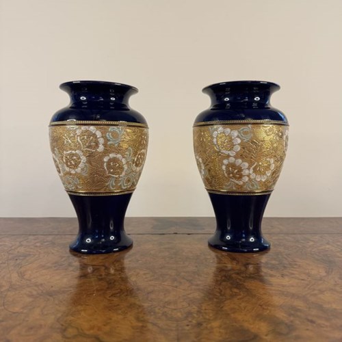 Pretty Pair Of Quality Antique Royal Doulton Vases 