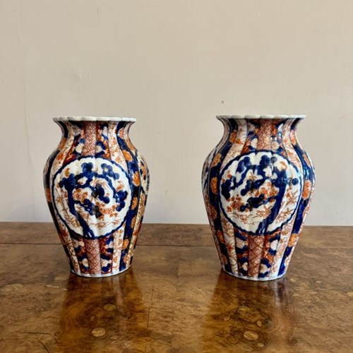 Wonderful Pair Of Antique Japanese Imari Shaped Vases 