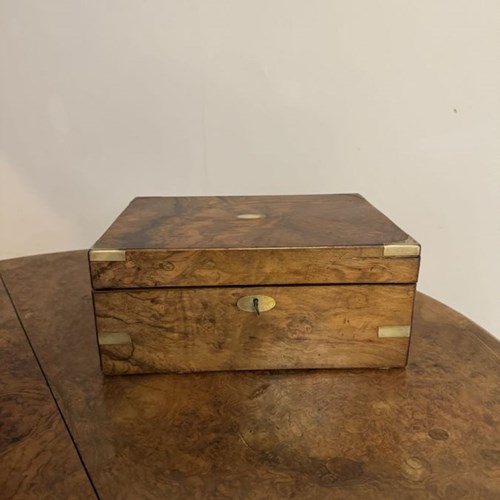 Lovely Quality Antique Victorian Burr Walnut And Brass Bound Writing Box 