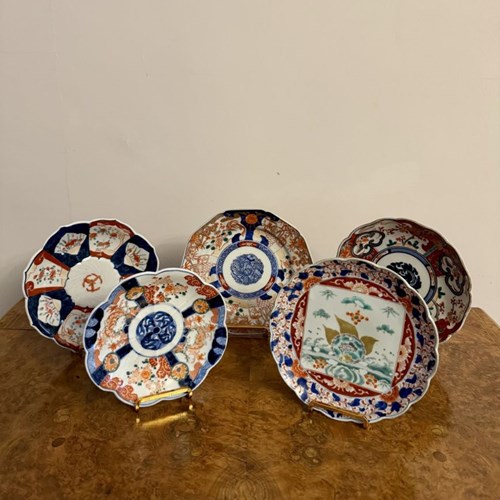 Unusual Collection Of Five Antique Japanese Imari Plates 