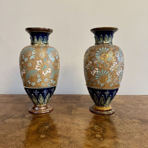 Stunning Quality Pair Of Antique Royal Doulton Vases 