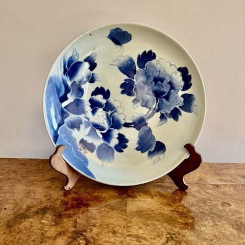 Pretty Antique Blue And White Large Japanese Imari Plate 