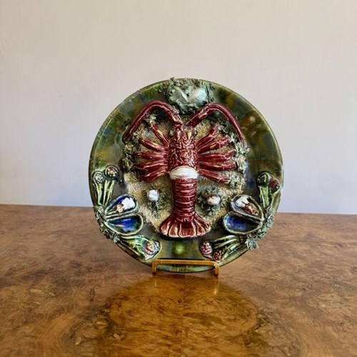 Antique Portuguese Majolica Palsy Ware Lobster Wall Plate