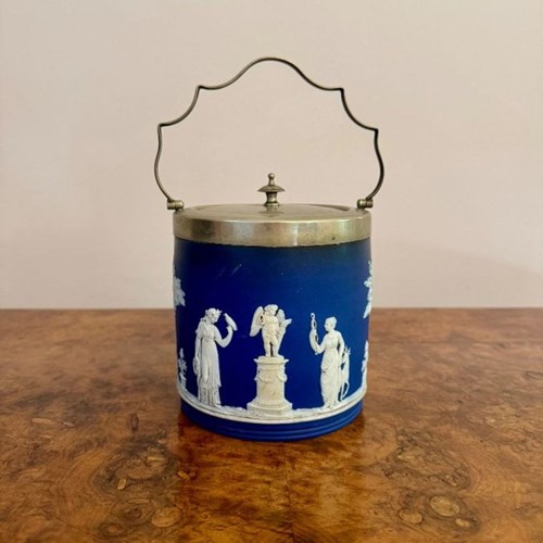 Wonderful Antique Wedgwood Jasper Ware Biscuit Barrel 