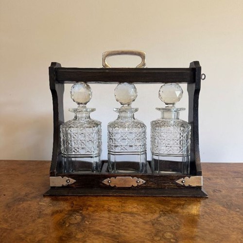 Lovely Quality Antique Edwardian Oak And Silver Plated Tantalus 