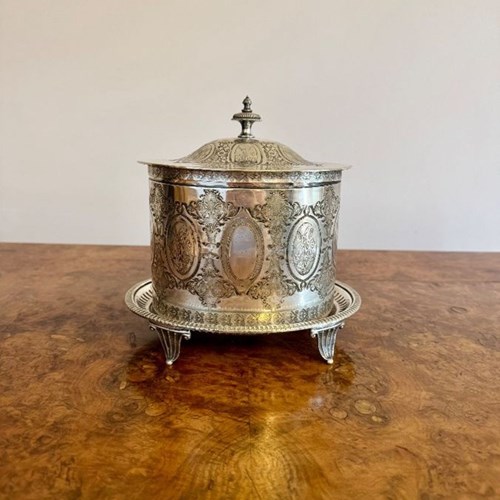 Fine Quality Antique Edwardian Silver Plated Biscuit Barrel