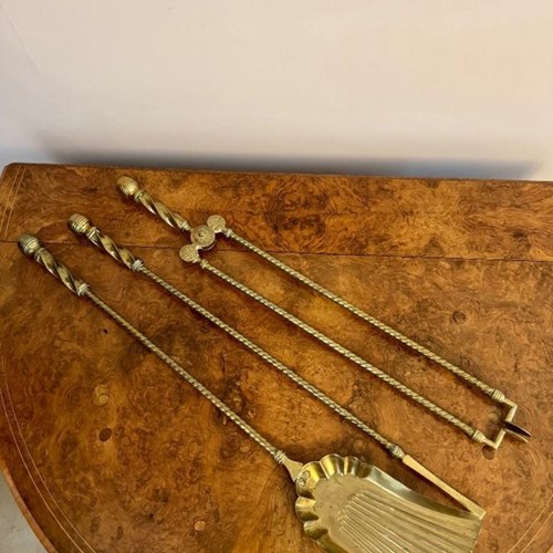 Quality Antique Edwardian Set Of Brass Fire Irons