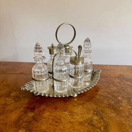 Beautiful Quality Antique Edwardian Silver Plated Six Bottle Cruet Set