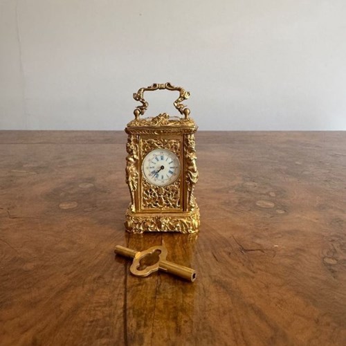 Beautiful Quality Antique Victorian Ornate Brass Miniature Carriage Clock 