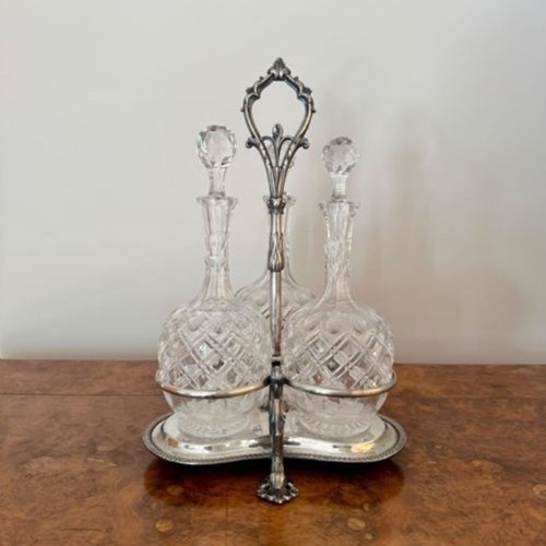 Wonderful Quality Antique Edwardian Quality Cut Glass Decanters & Original Stand