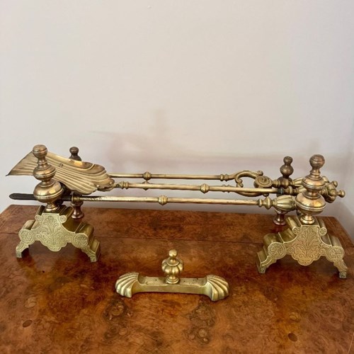 Elegant Quality Antique Victorian Brass Fireplace Set 