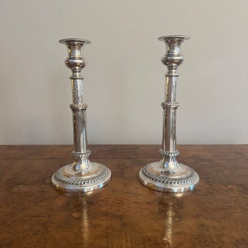 Quality Pair Of Antique Regency Telescopic Sheffield Plated Candlesticks