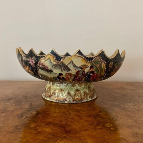 Unusual Quality Large Antique Japanese Satsuma Pedestal Bowl 