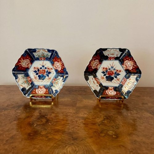 Lovely Pair Of Antique Japanese Imari Hexagonal Plates 