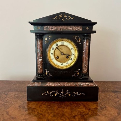 Attractive Antique Victorian Quality Marble Inlaid Mantle Clock By Baby And Jann