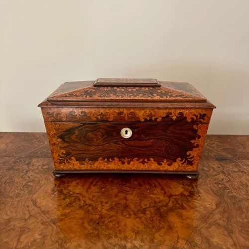 Outstanding Quality Antique Victorian Rosewood And Burr Maple Tea Caddy 