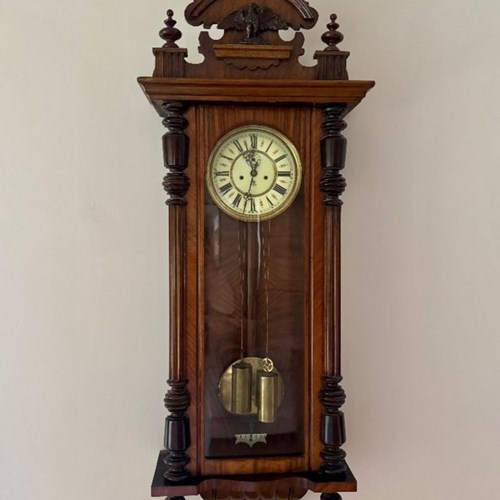 Fine Quality Antique Victorian Carved Walnut Vienna Double Weight Wall Clock 