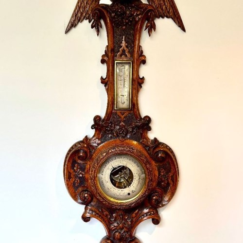 Outstanding Quality Antique Victorian Carved Oak Barometer