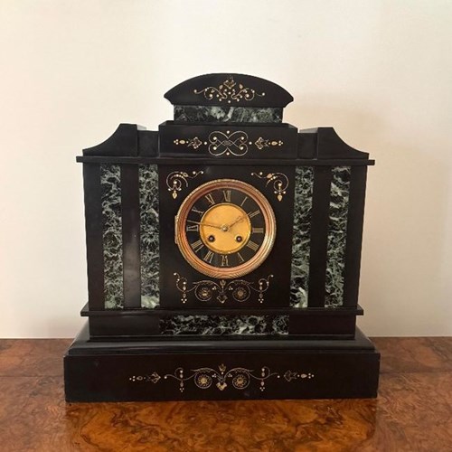Pretty Antique Victorian Marble Inlaid Mantle Clock 