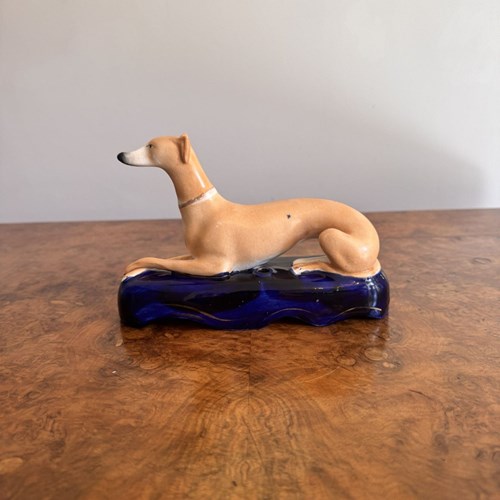 Quality Antique Victorian Staffordshire Greyhound Inkwell
