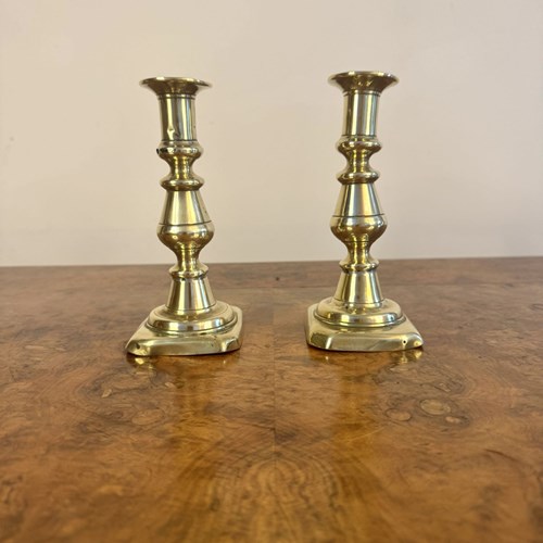 Lovely Small Pair Of Quality Antique Victorian Brass Candlesticks 